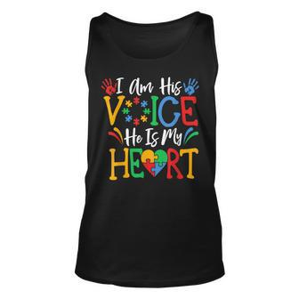 Autism I Am His Voice He Is My Heart Autism Awareness Month Unisex Tank Top | Mazezy
