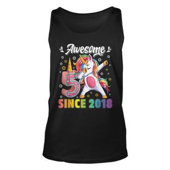 Awesome Dabbing Unicorn Birthday 5 Year Old Girl 5Th B-Day Unisex Tank Top - Seseable