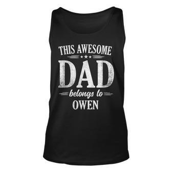 This Awesome Dad Belongs To Owen Fathers Day Birthday Tank Top | Mazezy AU