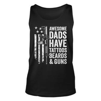 Awesome Dads Have Tattoos Beards & Guns Fathers Day Gun Unisex Tank Top | Mazezy