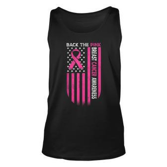 Back The Pink Ribbon American Flag Breast Cancer Awareness Tank Top - Seseable