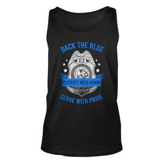 Back The Blue Protect With Honor Serve With Pride Police Unisex Tank Top | Mazezy