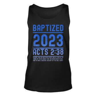 Baptized In 2023 Bible Verse For Christian Water Baptisms Unisex Tank Top | Mazezy