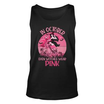 Bc Breast Cancer Awareness In October Even Witches Wear Pink Breast Cancer Unisex Tank Top - Monsterry UK