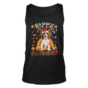 Beagles Dog Happy Hallothanksmas Halloween Thanksgiving Xmas Halloween Tank Top | Mazezy