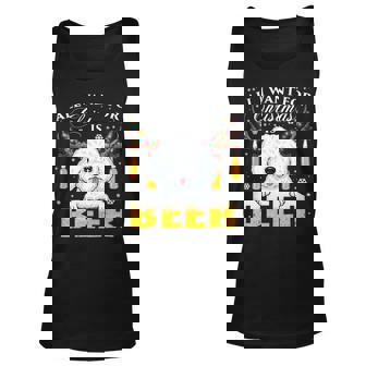 Beer Bichon Frise Reindeer Beer Christmas Ornaments Xmas Lights Unisex Tank Top - Monsterry