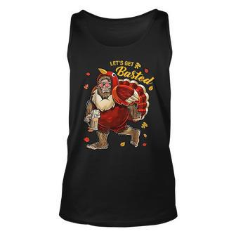 Beer Bigfoot As Turkey Drinking Beer Lets Get Basted Thanksgiving36 Unisex Tank Top - Monsterry