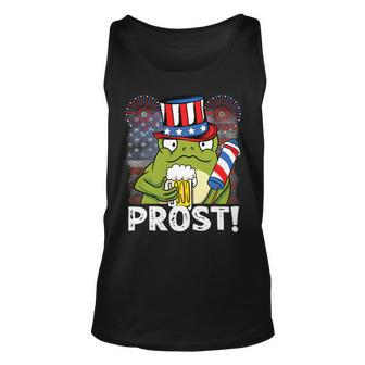 Beer Funny 4Th Of July Us Flag Prost Frog With Beer Unisex Tank Top - Monsterry DE