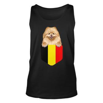 Belgium Flag Pomeranian Dog In Pocket Unisex Tank Top - Monsterry AU