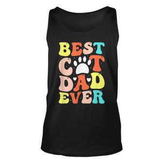 Best Cat Dad Ever Happy Father Day 2023 Retro Groovy Cat Paw Tank Top | Mazezy