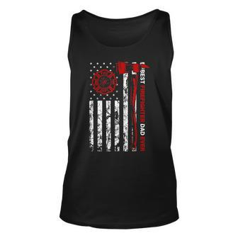 Best Firefighter Dad Ever American Flag Fireman Father Day Unisex Tank Top | Mazezy