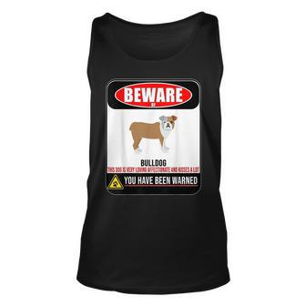 Beware Of Bulldog T Funny Warning Sign Unisex Tank Top | Mazezy