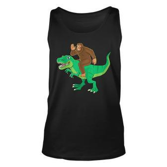 Bigfoot Riding Dinosaur T Rex Funny Men Boys Sasquatch Lover Unisex Tank Top - Seseable