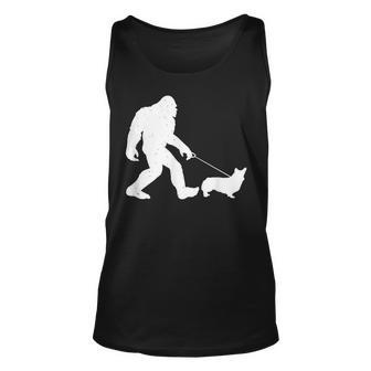 Bigfoot Walking Corgi Dog Funny Gift Unisex Tank Top | Mazezy
