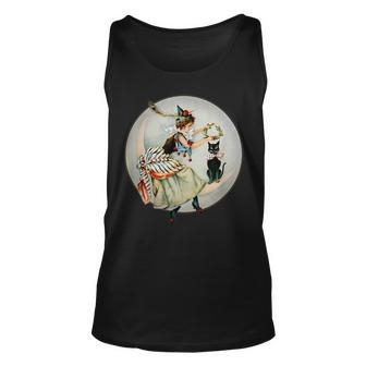 The Black Cat Magazine Vintage Halloween Woman And Cat Halloween Tank Top | Mazezy