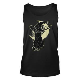 Black Cat Witch HalloweenVintage Costume Witch Hat Moon Tank Top - Seseable