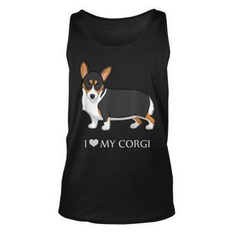 Black Tricolor I Love My Pembroke Corgi Dog Lovers Unisex Tank Top | Mazezy