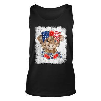 Bleached 4Th Of July Long Haired Calf Usa Patriotic Cow Unisex Tank Top - Seseable