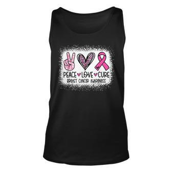 Bleached Peace Love Cure Leopard Breast Cancer Awareness Tank Top - Seseable