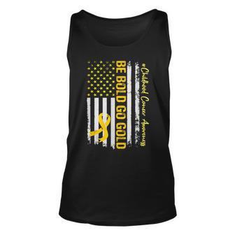 Be Bold Go Gold Childhood Cancer Awareness Usa Flag Ribbon Tank Top - Seseable