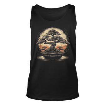 Bonsai Tree And The Rising Sun In Japan Design Unisex Tank Top - Seseable