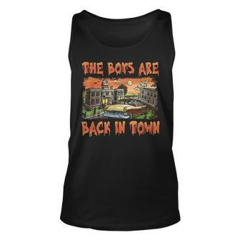The Boys Are Back In Town Scary Halloween Town Spooky Season Tank Top | Mazezy