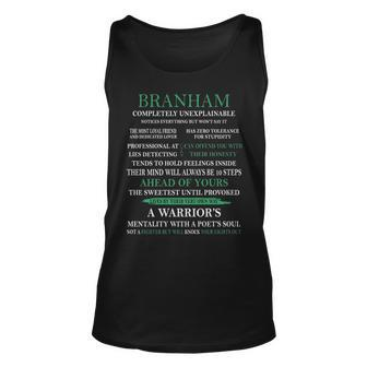 Branham Name Gift Branham Completely Unexplainable Unisex Tank Top - Seseable