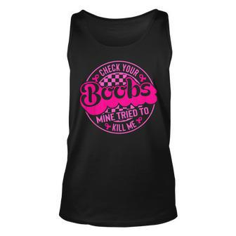 Breast Cancer Awareness Pink Check Your Boobs Survivor Tank Top - Monsterry