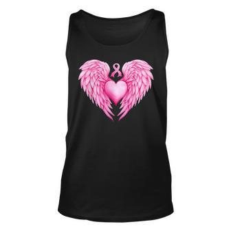 Breast Cancer Awareness Warrior Pink Ribbon Heart Wings Tank Top - Seseable