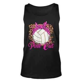 Breast Cancer Ribbon Pink Out Volleyball Pink Ribbon Leopard Tank Top - Monsterry