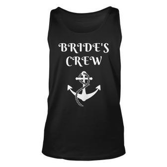 Brides Crew White Font And Anchor Nautical & Wedding Unisex Tank Top | Mazezy