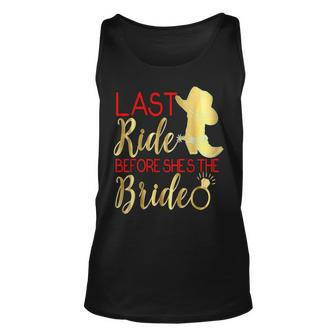 Bridesmaid Last Ride Bride Wedding Cowgirl Boots Pink Unisex Tank Top | Mazezy
