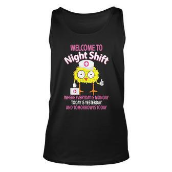Bsn Lpn Cna Funny Nursing Chick Welcome To Night Shift Nurse Unisex Tank Top - Seseable