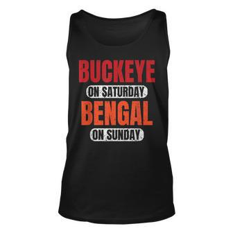 Buckeye On Saturday Bengal On Sunday Cincinnati Funny Gift Unisex Tank Top | Mazezy