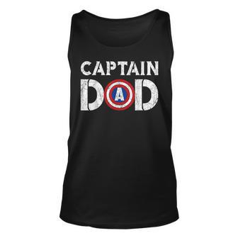 Captain Dad Superhero Men Fathers Day Vintage Dad Gift Unisex Tank Top | Mazezy