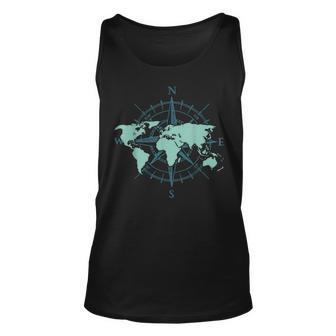 Cartography Traveler Travelling Compass World Map Unisex Tank Top | Mazezy