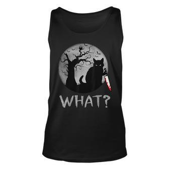 Cat What Murderous Black Cat With Knife Costume Halloween Tank Top - Monsterry