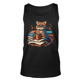 Cat Reading A Book Reading Funny Designs Funny Gifts Unisex Tank Top | Mazezy