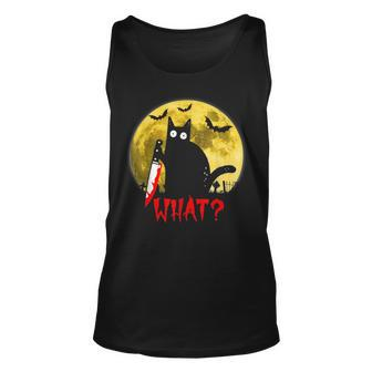 Cat What Murderous Black Cat Holding Knife Funny Halloween Unisex Tank Top - Monsterry AU