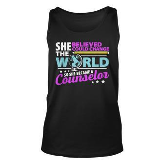 Change This World So She Became Counselor Job Pride Unisex Tank Top | Mazezy