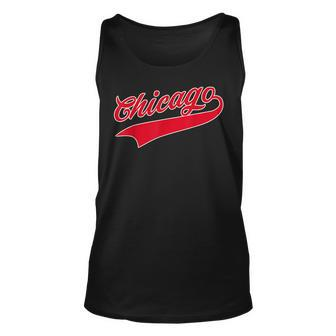 Chicago Vintage Red Text Unisex Tank Top - Seseable