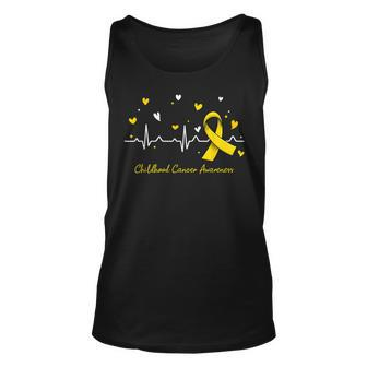 Childhood Cancer Awareness Heartbeat Gold Ribbon Tank Top - Seseable
