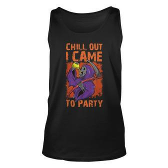 Chill Out I Came To Party Retro Scythe Grim Reaper Halloween Halloween Tank Top | Mazezy