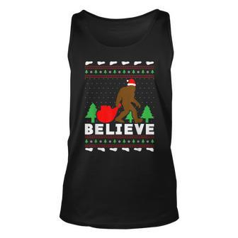 Christmas Believe Bigfoot Ugly Xmas Sweater Tank Top | Mazezy