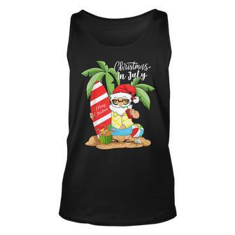 Christmas In July Funny Santa Summer Watermelon Vacation Unisex Tank Top - Seseable