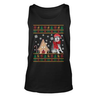 Christmas Ugly Sweater Siberian Husky Santa Hat Reindeers Tank Top | Mazezy
