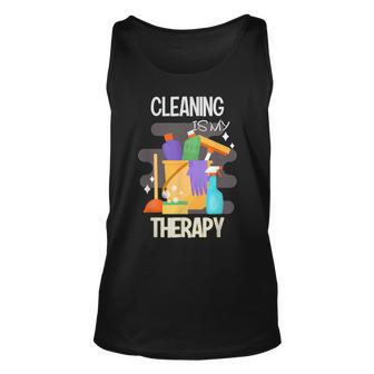 Cleaning Lady Cleaning Is My Therapy Housekeeper Unisex Tank Top - Thegiftio UK
