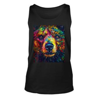 Colorful Grizzly Bear Closeup Unisex Tank Top | Mazezy