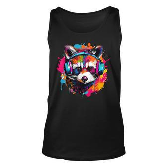 Colorful Raccoon With Headphones Vintage Colorful Raccoon Tank Top - Monsterry