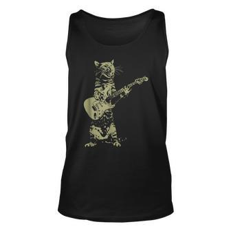 Cool Cat Playing On Acoustic Guitar Funny Cat Lover Gift Unisex Tank Top - Thegiftio UK